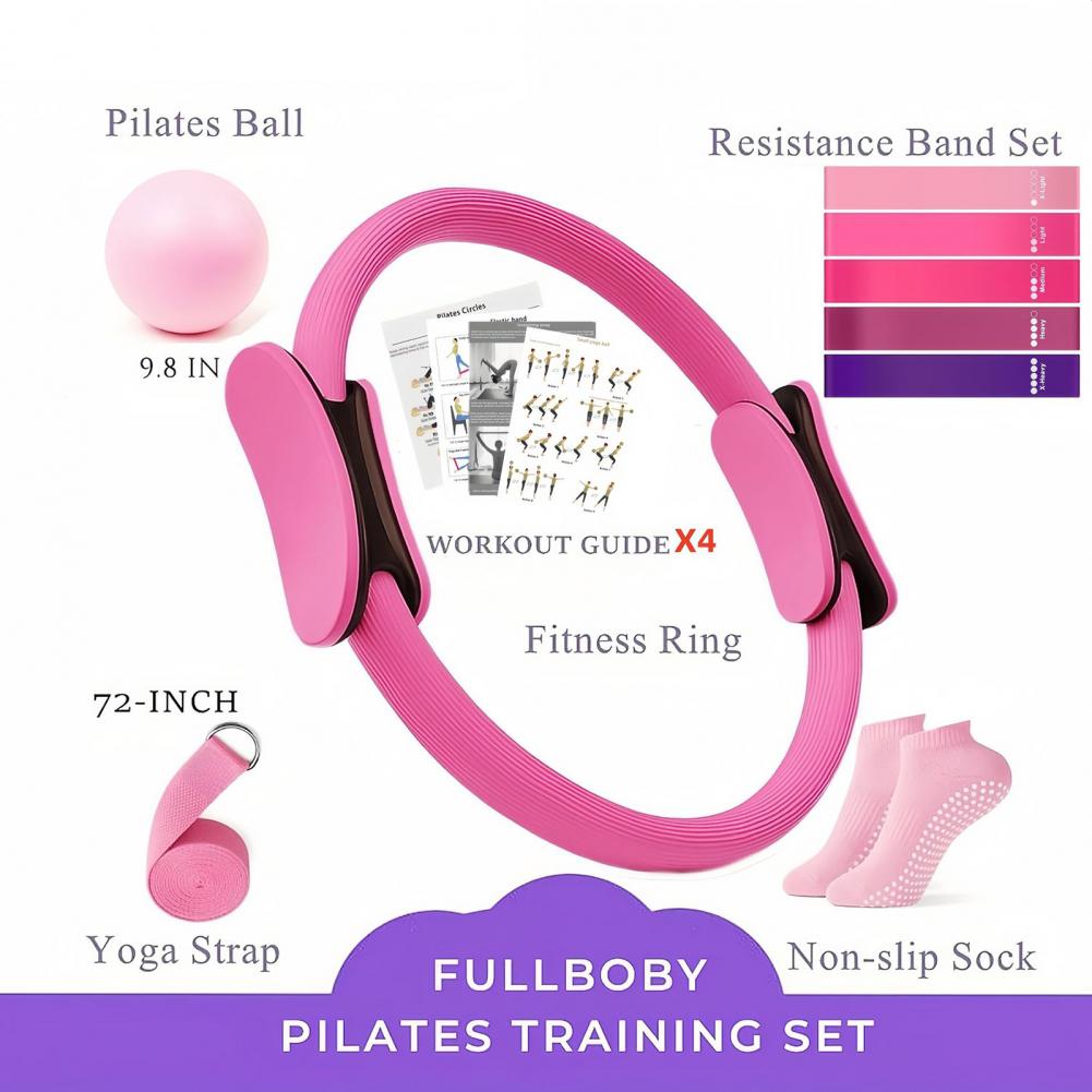 Pilates Yoga Resistance Ring - 9-teiliges Yoga-Fitness-Set mit Pilates-Ring, Yoga-Ring, Ball,