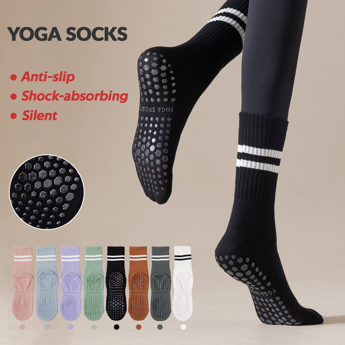 Pilates Yoga And Barre - 3 Paar lange Yoga-Socken mit Grip