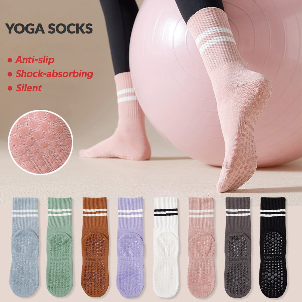 Pilates Yoga And Barre - 3 Paar lange Yoga-Socken mit Griff